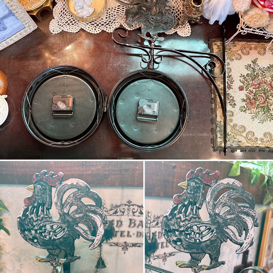 おしゃれな壁掛け時計 アンティーク 風見鶏top 両面時計 シャビーブラック