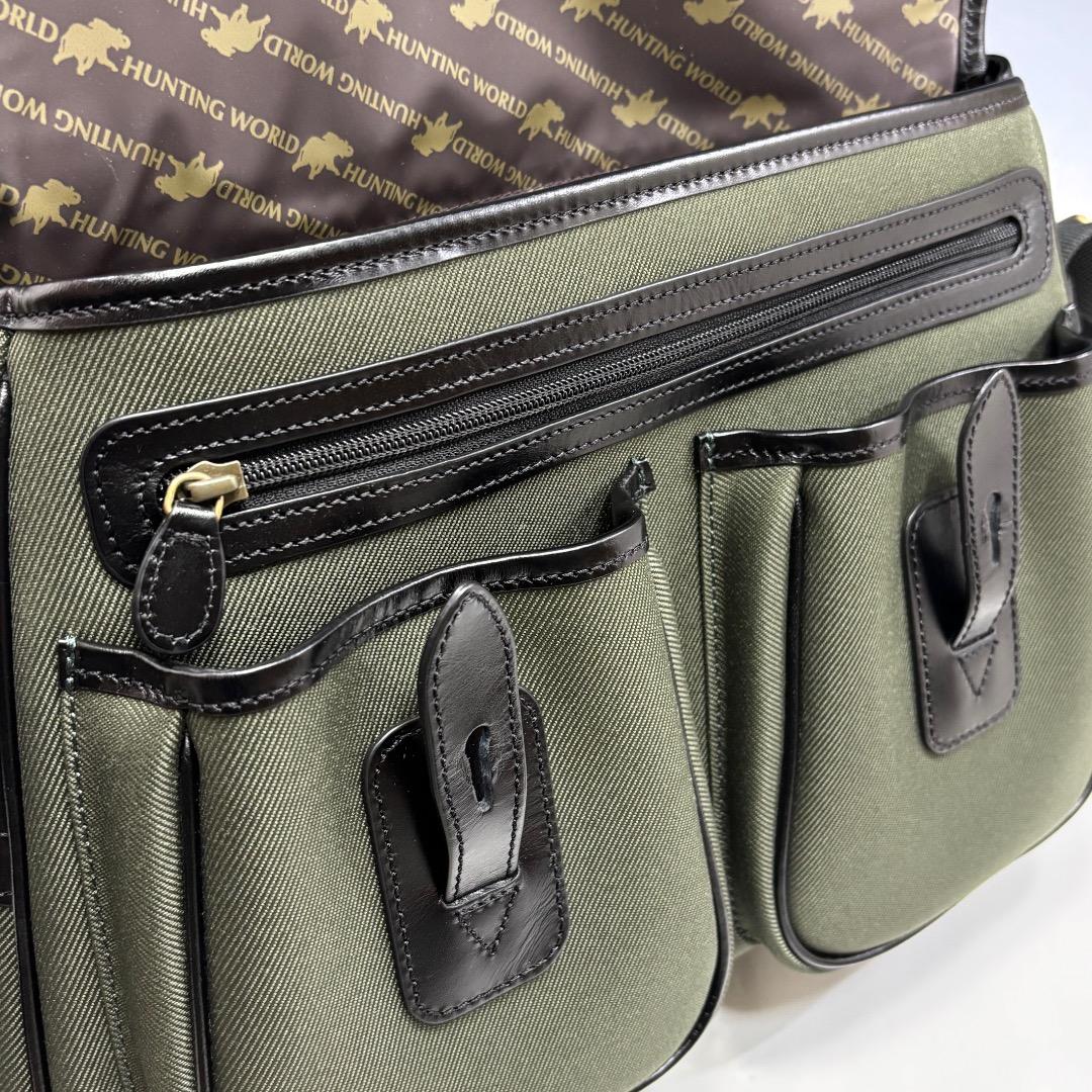 未使用【ハンティングワールド本物】ショルダーバッグ/ブラック×オリーブ/斜めがけ