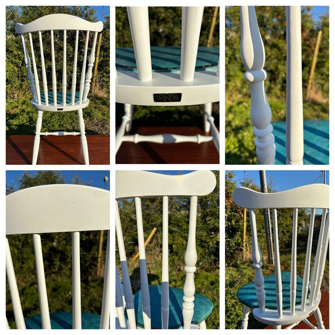 飛騨家具　WINDS太平 白いダイニングチェア① ウィンザーチェア　鋲打ち