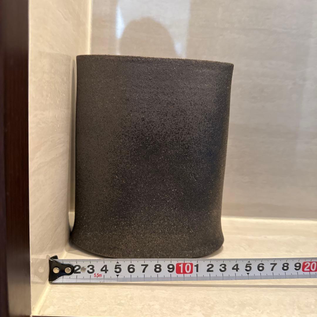 奥能登 珠洲焼 黒の円筒形花器 約10cm