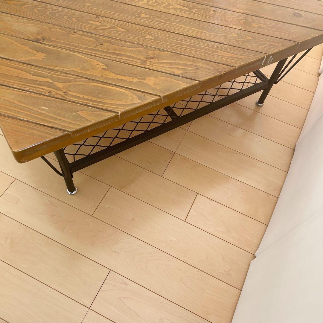 アンティーク　センターテーブル　コーヒーテーブル　メッシュスチール棚　パイン材