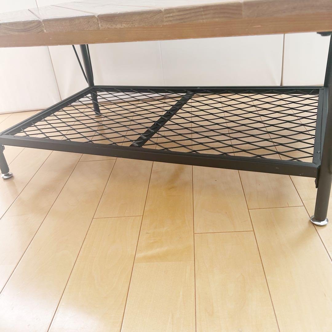 アンティーク　センターテーブル　コーヒーテーブル　メッシュスチール棚　パイン材