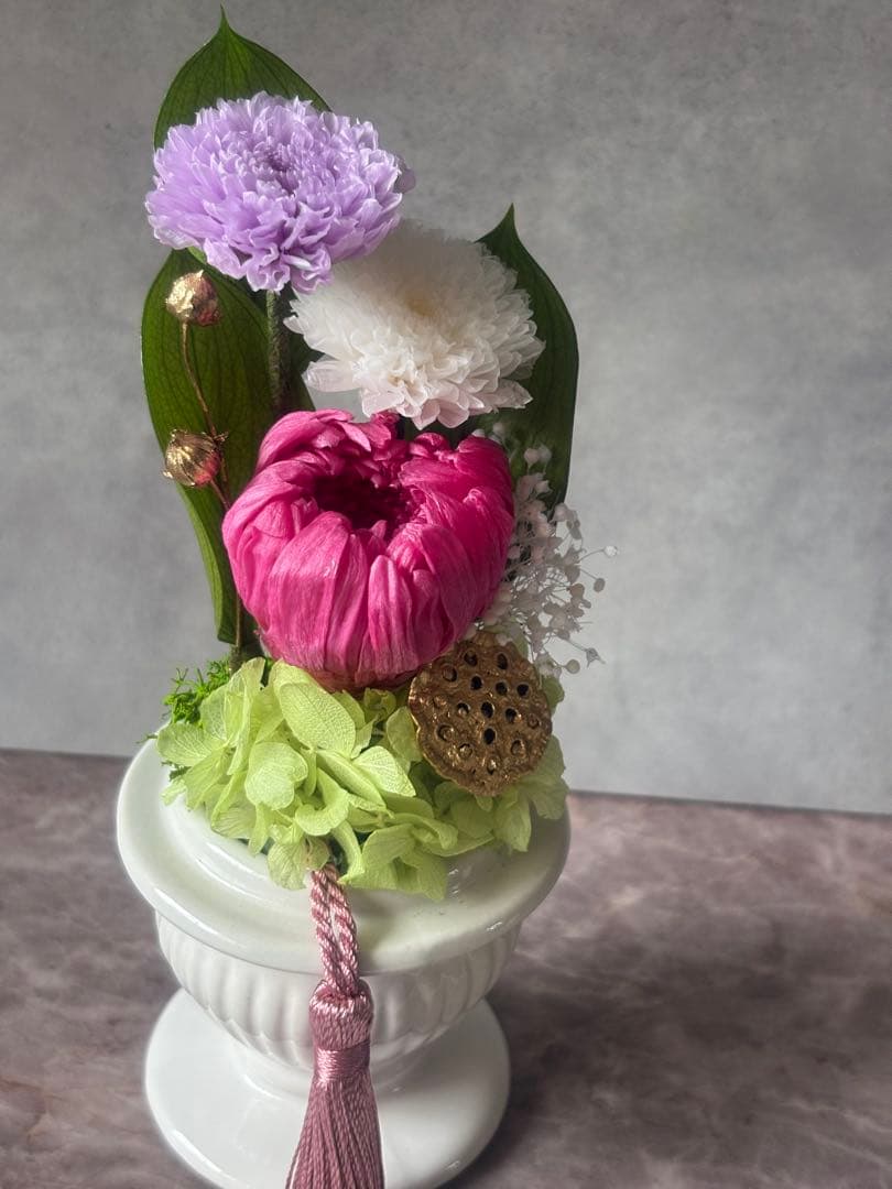 プリザーブドフラワーアレンジメント仏花　一対　ガラスドーム入り