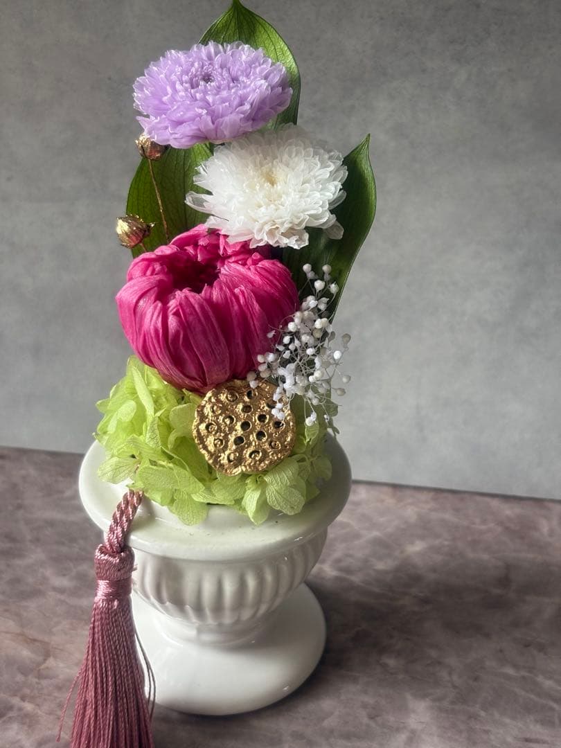 プリザーブドフラワーアレンジメント仏花　一対　ガラスドーム入り