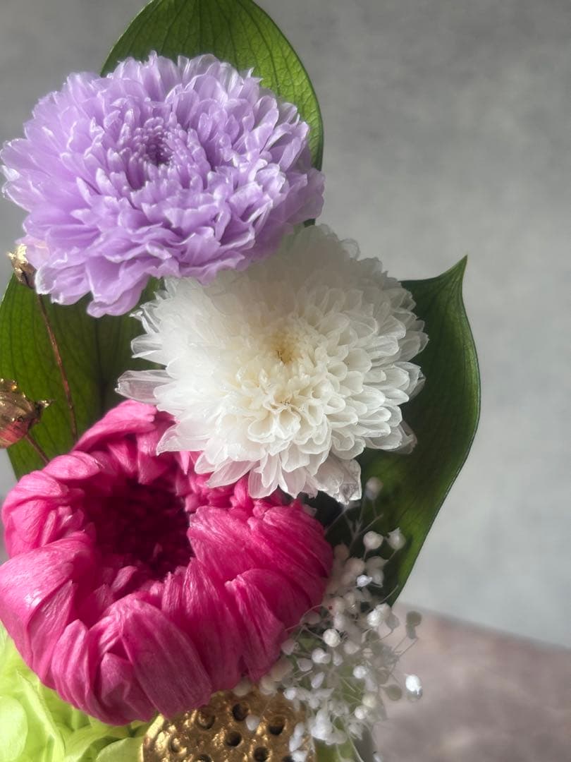 プリザーブドフラワーアレンジメント仏花　一対　ガラスドーム入り