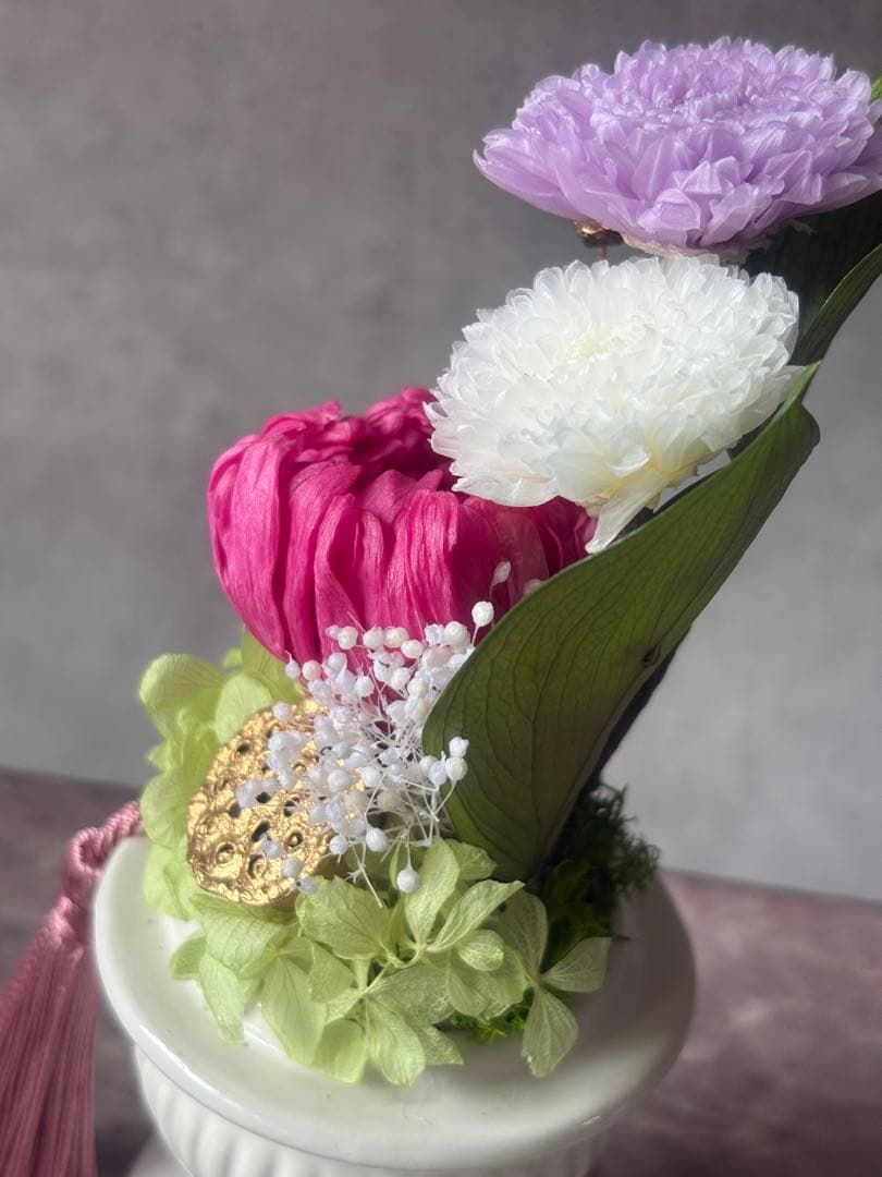 プリザーブドフラワーアレンジメント仏花　一対　ガラスドーム入り