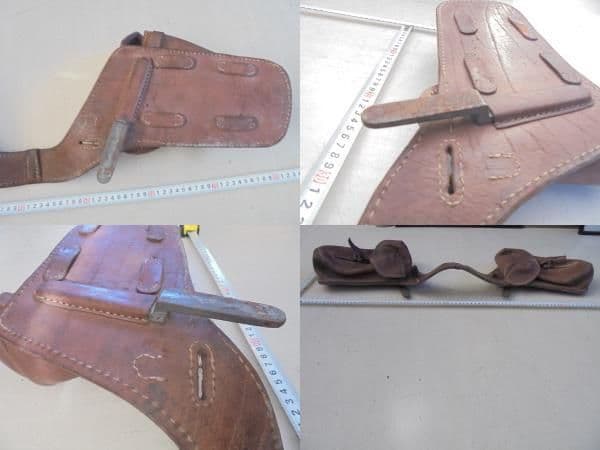 AKa6788　旧日本陸軍　鞍嚢　馬鞍の左右に垂らす革製の袋　小さい武具入当時物