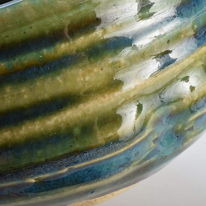 北大路魯山人作　織部焼　青織部　茶碗　銘「望雲」　清水公照極め箱　M　R9531