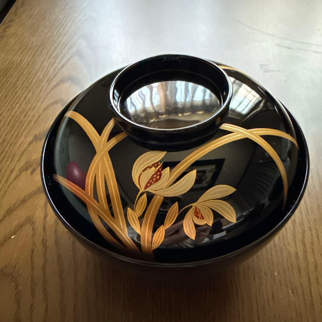 象彦　黒塗り蓋付吸物椀