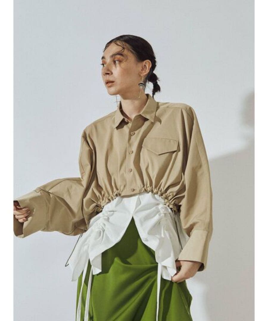 UN3D. アンスリード ヘムギャザーシャツキャミソール　White