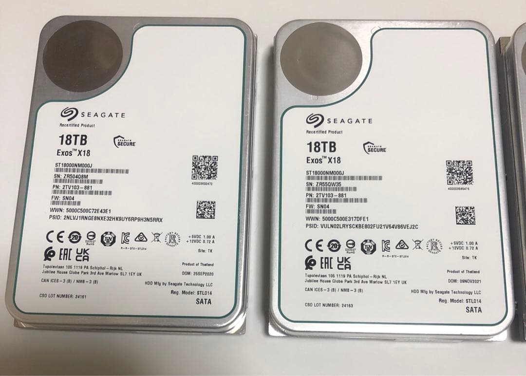 Seagate Exos X18/X20 18TB SATA HDD ４個