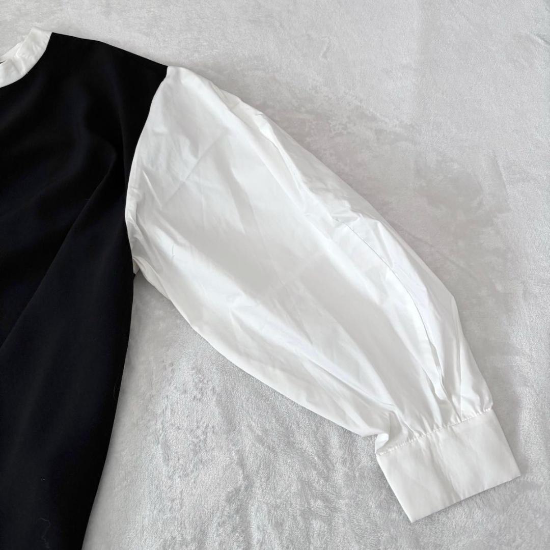 ビアズリー　レイヤード風ボリューム袖ブラウス　ブラック　洗える　長袖