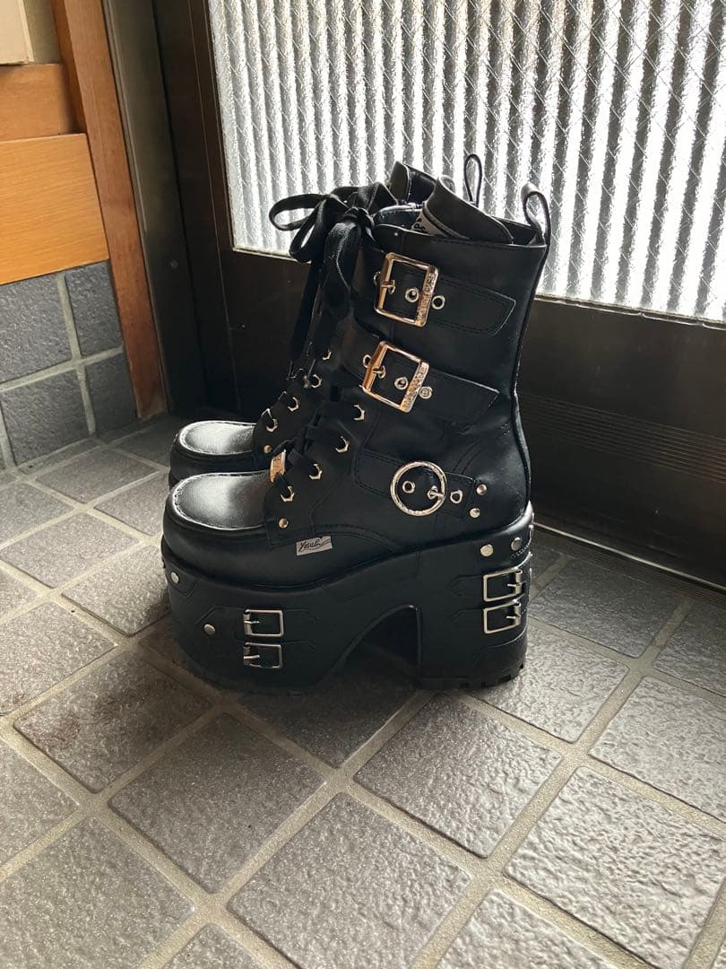 ヨースケ　厚底ブーツ　ショート丈　編み上げ　ロック　パンク　地雷