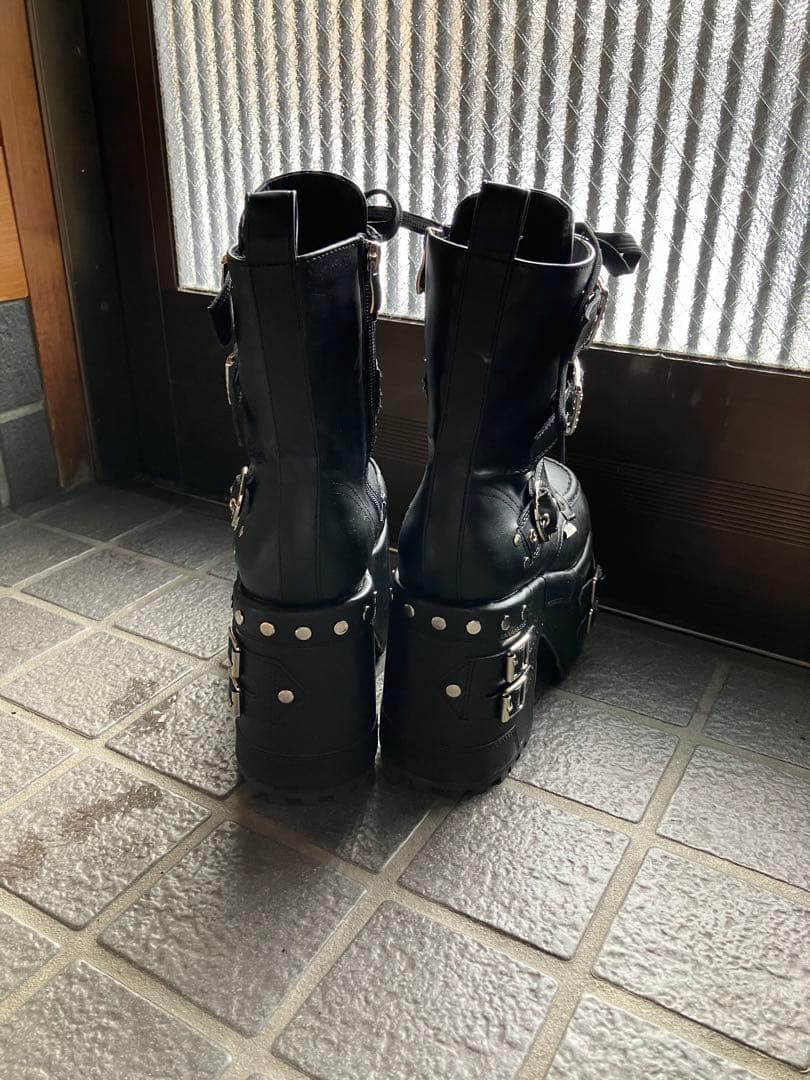 ヨースケ　厚底ブーツ　ショート丈　編み上げ　ロック　パンク　地雷