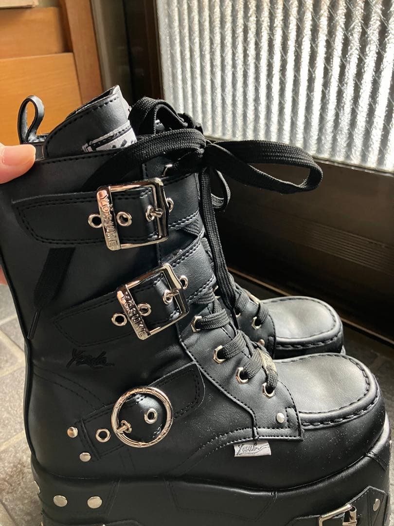 ヨースケ　厚底ブーツ　ショート丈　編み上げ　ロック　パンク　地雷