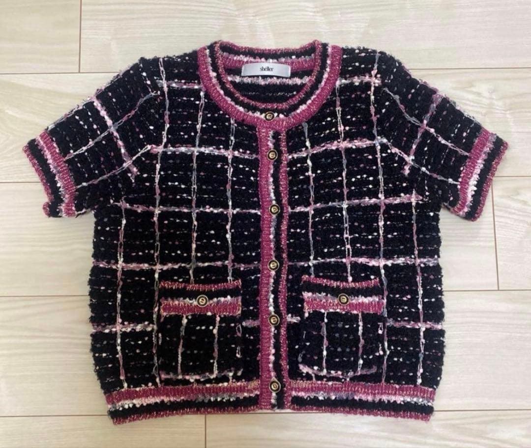 sheller シェリエ　check tweed cardigan