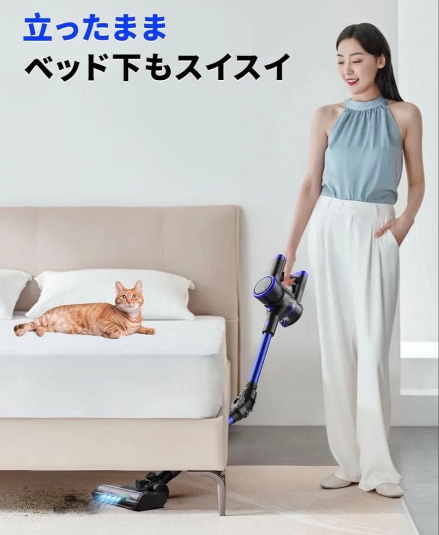 コードレス掃除機【腰痛ゼロ設計】50000Pa超強 着脱バッテリー 3モード
