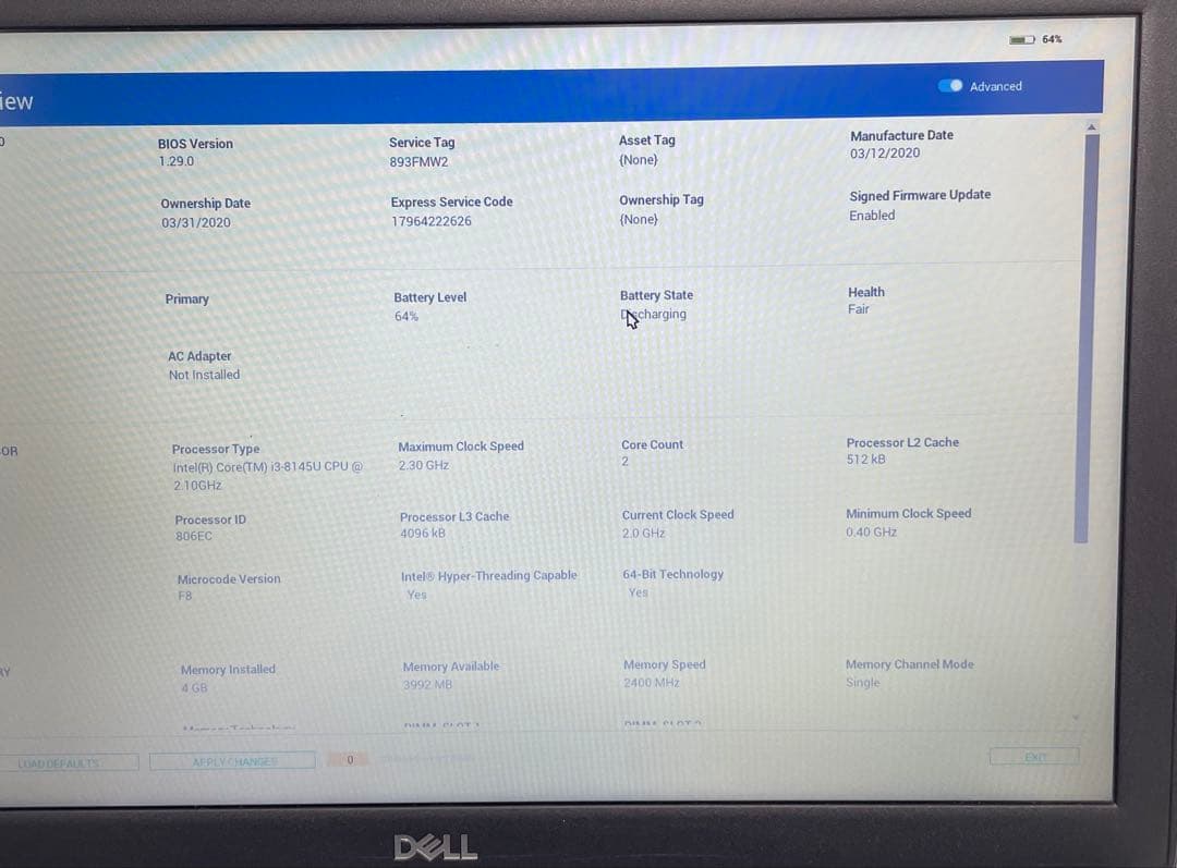 (ジャンク)DELL latitude 3500 i3-￼8145U 4GB