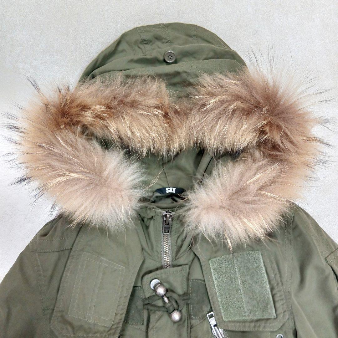 スライ SLY ラクーンファーモッズコート フェアリーグランジ カーキ Y2K