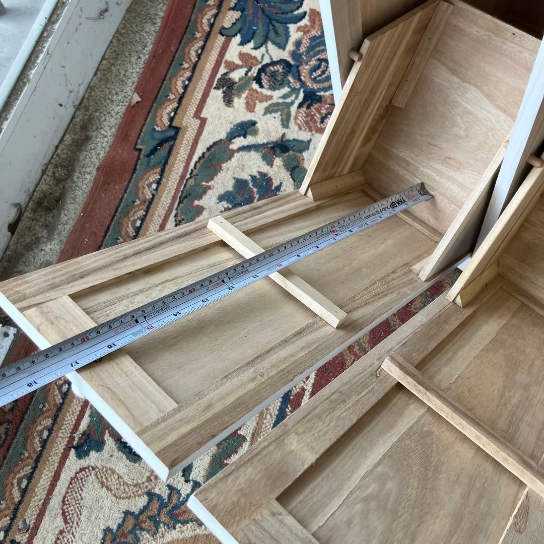 北欧レトロ 3分別 タイル張り 木製ダストボックス ゴミ箱 キッチンワゴン