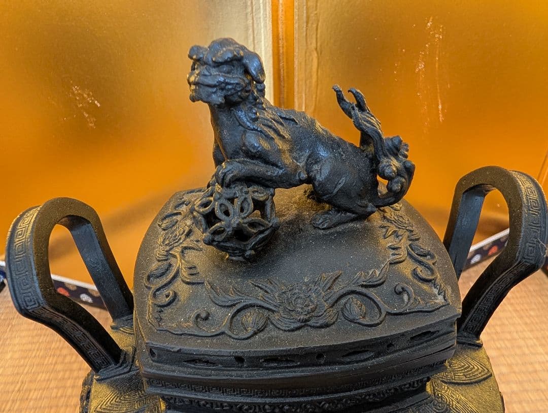 金属工芸　鋳銅　大型香炉　雲龍紋　高岡銅器　米田秀保