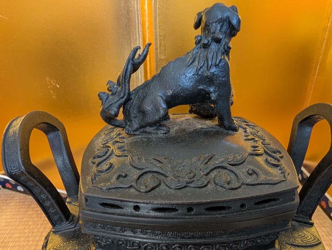 金属工芸　鋳銅　大型香炉　雲龍紋　高岡銅器　米田秀保