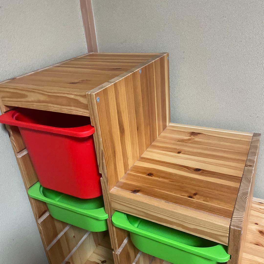【送料込】IKEA イケア　おもちゃ収納棚トロファスト　木製階段　収納ケース付き