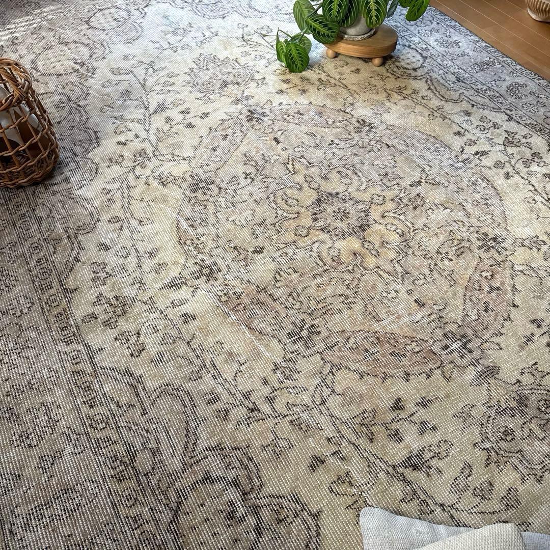 超大判168×263ナチュラルクリームブラウン　メダリオントルコヴィンテージラグ