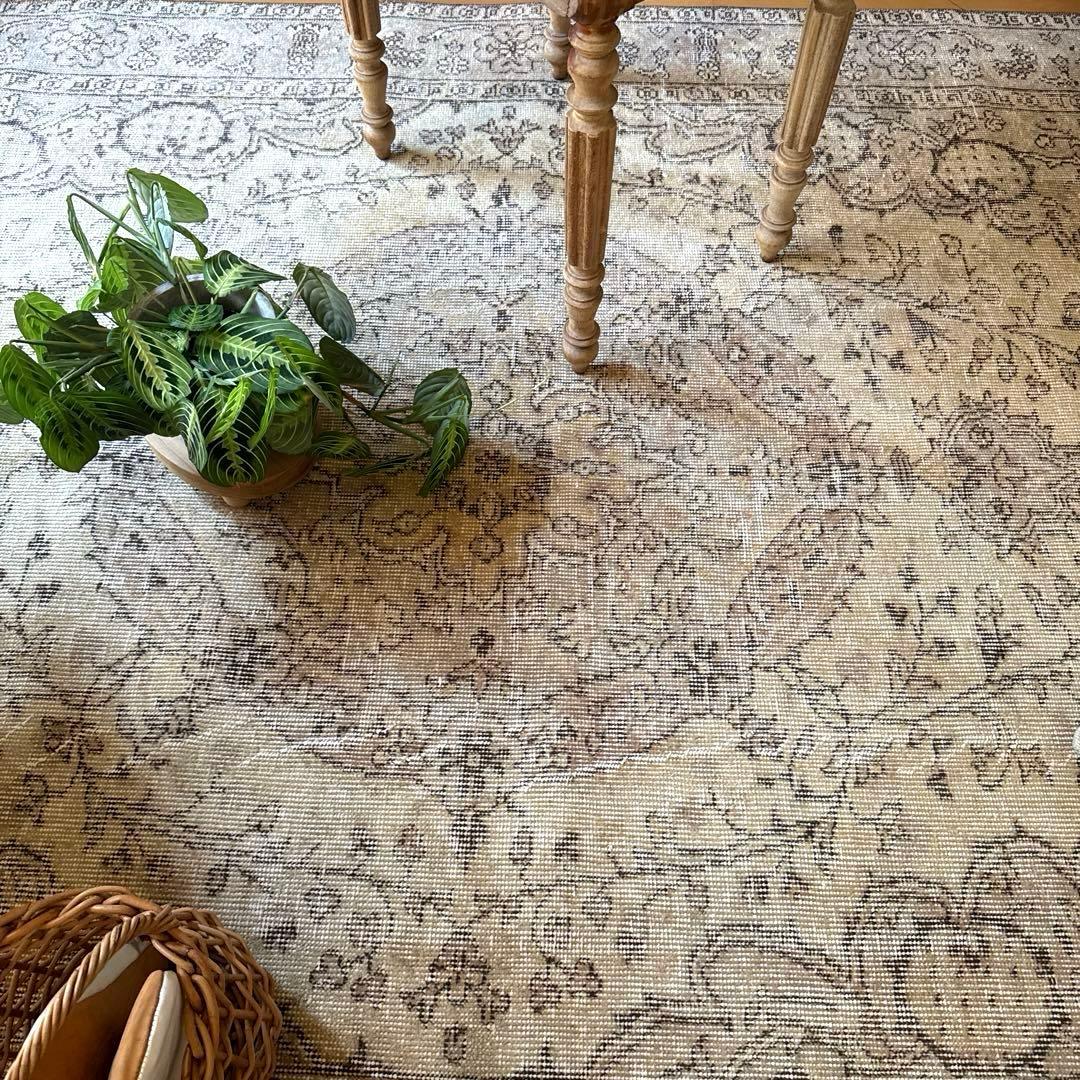 超大判168×263ナチュラルクリームブラウン　メダリオントルコヴィンテージラグ