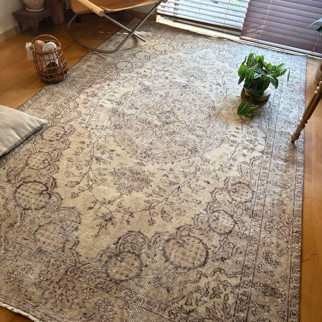 超大判168×263ナチュラルクリームブラウン　メダリオントルコヴィンテージラグ