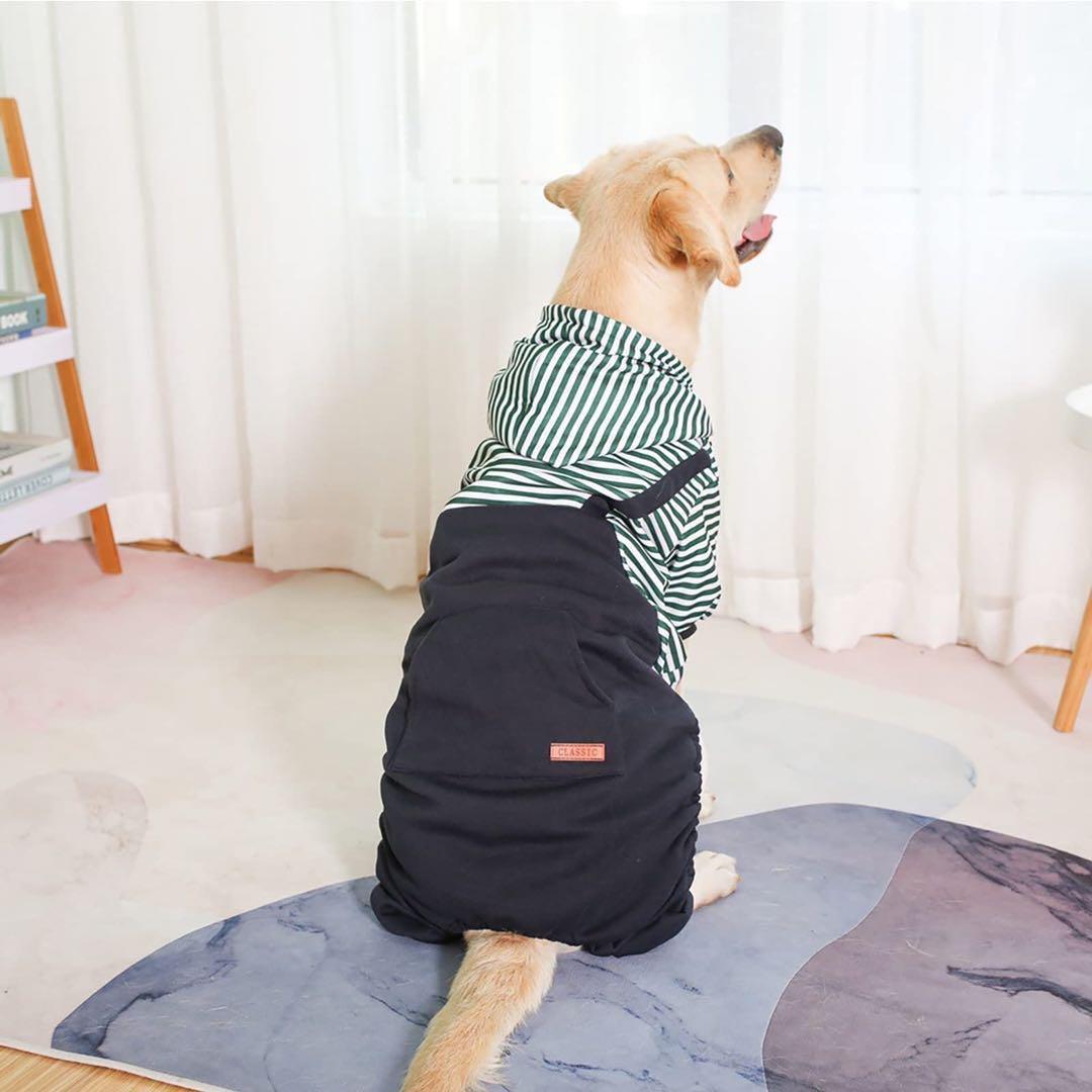 ドッグウェア パーカー 冬服 厚手 防寒 保温 犬服 ロンパース ボーダー柄
