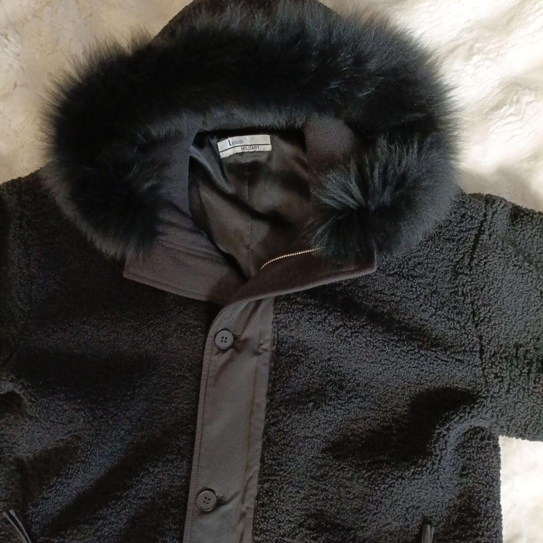 LASUD MILITARY ラシュッド ファーフーデッドボアコートBLACK❦