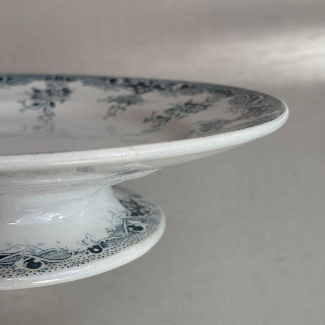 フランスアンティーク サンタマン PRIMAブルーの蔓の花が可愛いコンポティエ