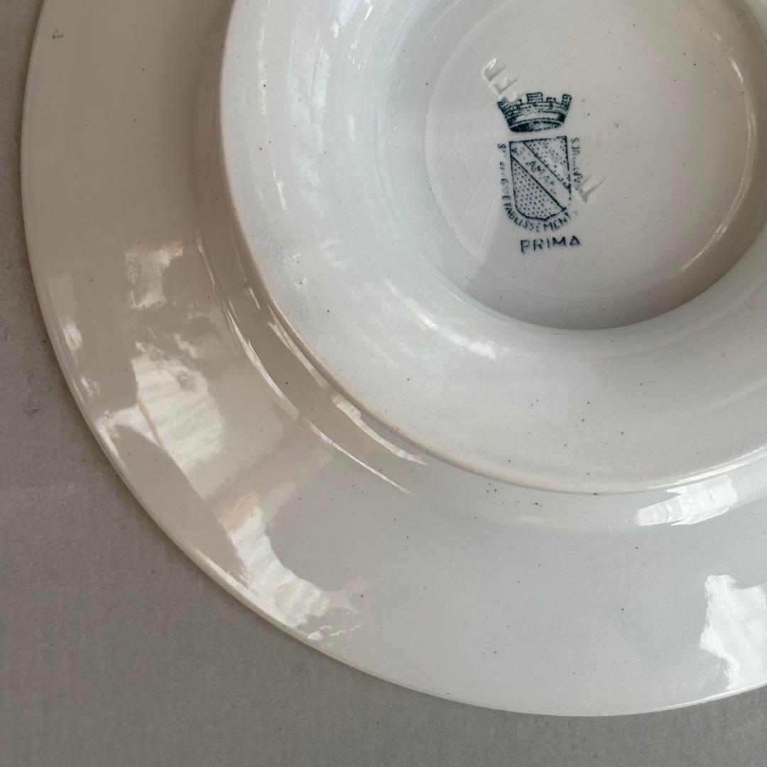 フランスアンティーク サンタマン PRIMAブルーの蔓の花が可愛いコンポティエ