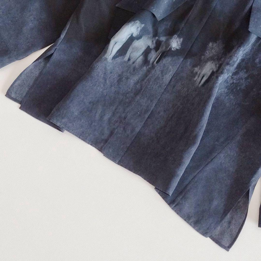 美品⭐️アクリス　長袖ブラウス　ボウタイ　オオカミ　星柄　シルク100% 13号