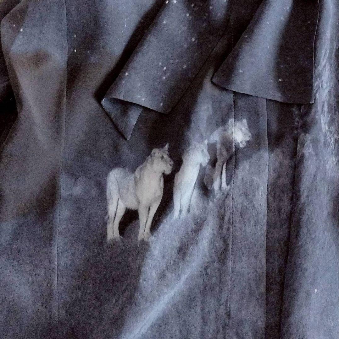 美品⭐️アクリス　長袖ブラウス　ボウタイ　オオカミ　星柄　シルク100% 13号