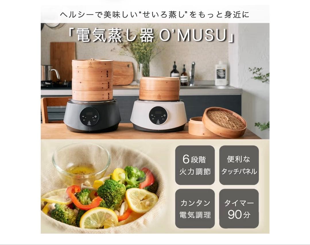 せいろ 蒸し器 電気 21cm 便利なタッチパネル ６段階火力調節 低温蒸し調理
