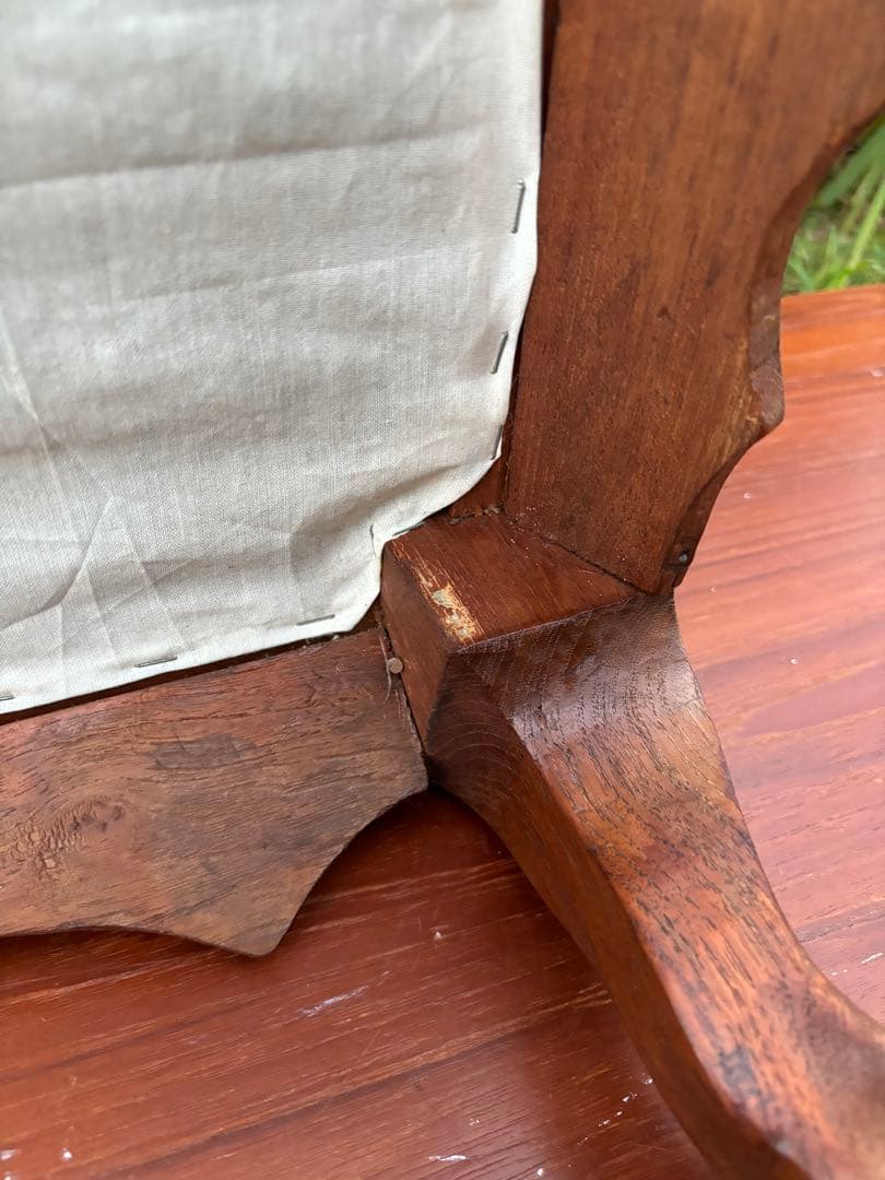 アンティーク　グレーのオットマン・スツール　カブリオールレッグ　クロウ&ボール