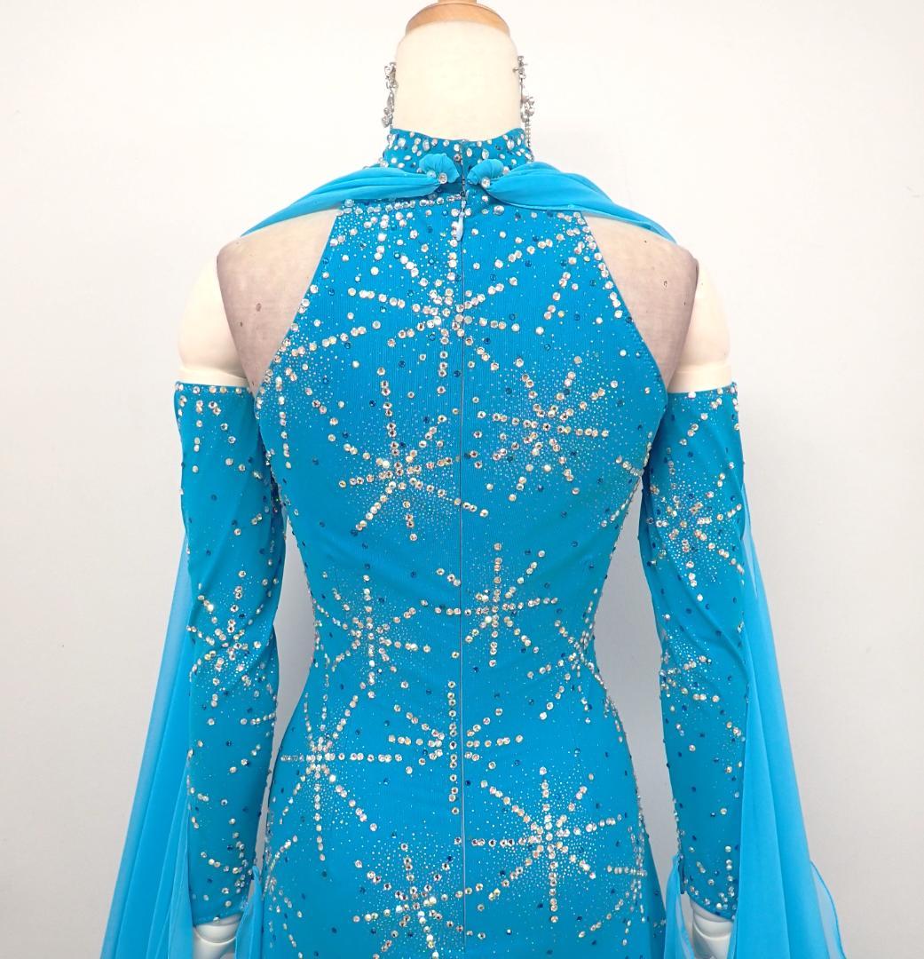 Y5434【白樺ドレス】M★水色/スワロフスキー/スタンダード☆社交ダンス