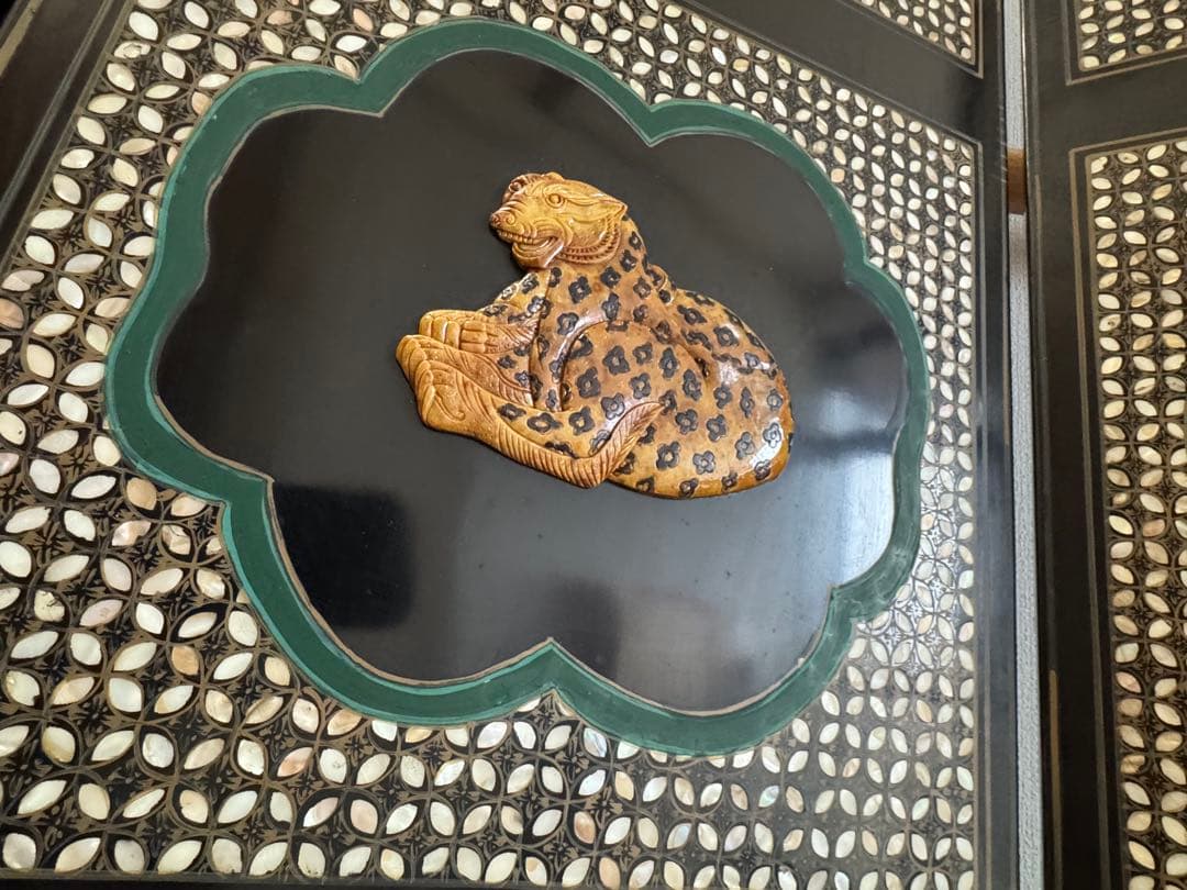 中国骨董　螺鈿細工　四曲屏風　衝立　アンティーク