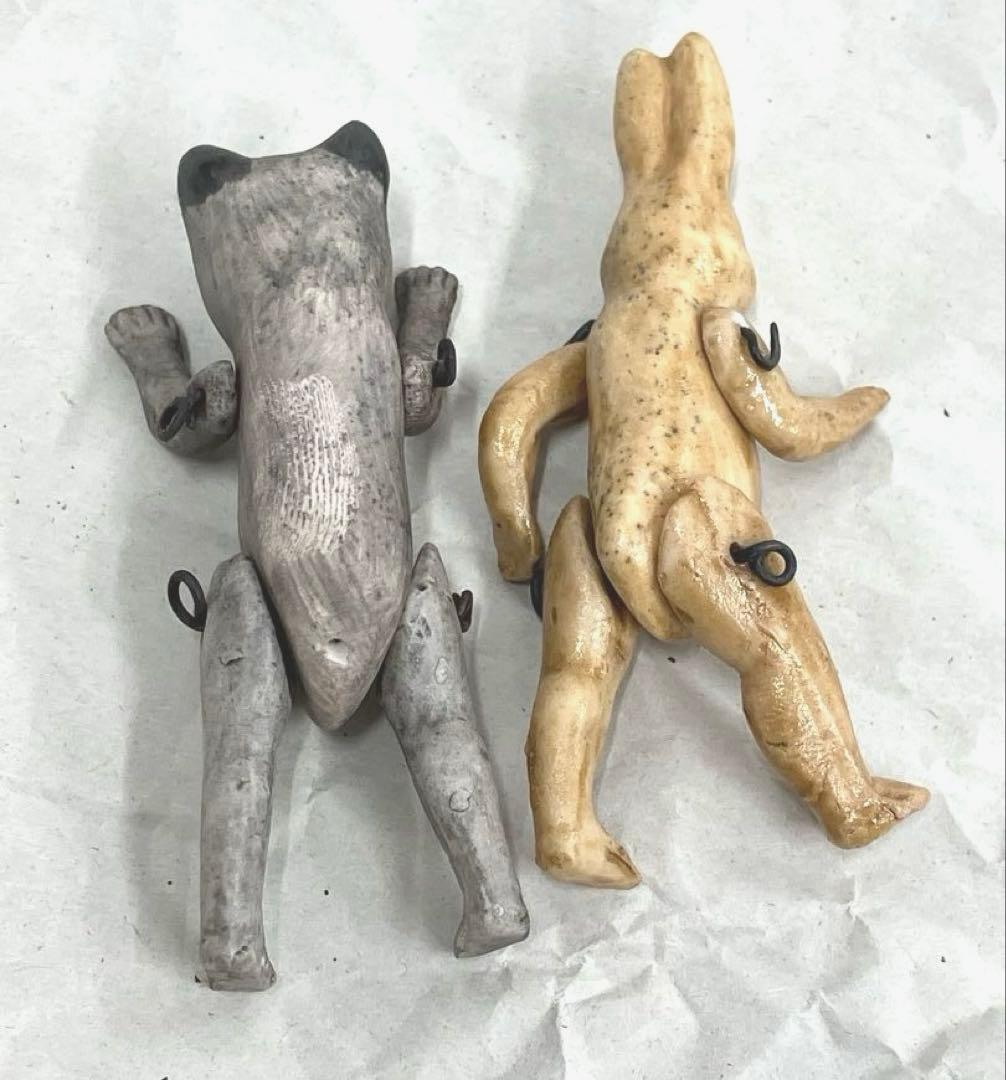 ［O82］ビスクドール うさぎ 猫 2体セット ミニョネット オールビスク