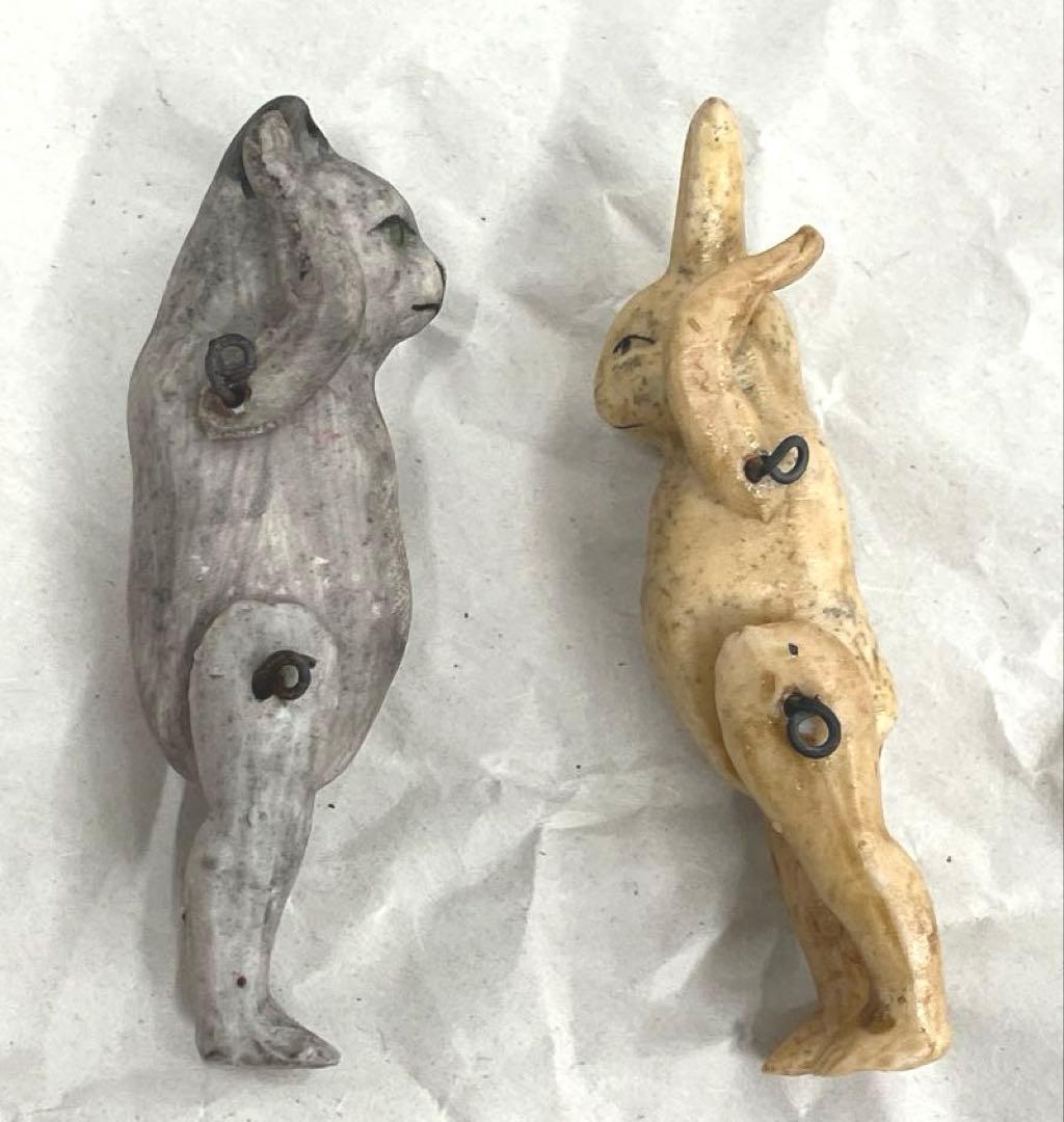 ［O82］ビスクドール うさぎ 猫 2体セット ミニョネット オールビスク