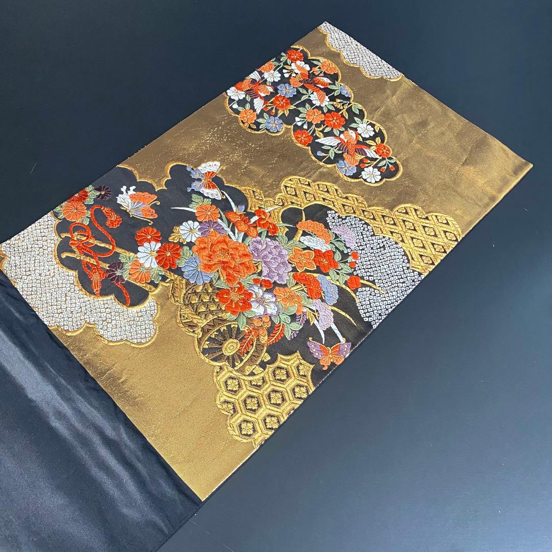 ZY-841 袋帯 雲取り 花車 鴛鴦 蝶 箔 フォーマル 礼装 高級 名品