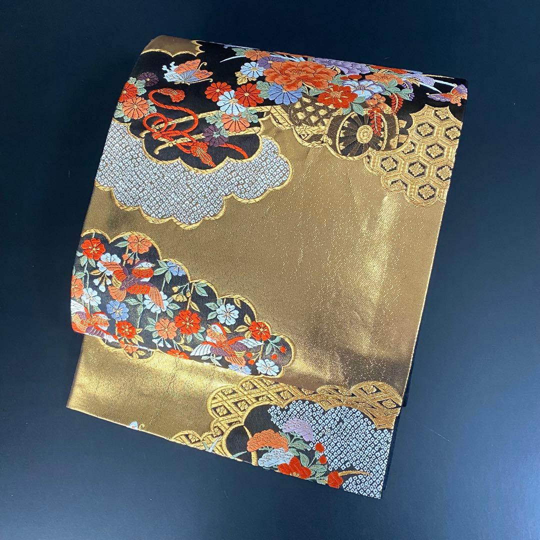 ZY-841 袋帯 雲取り 花車 鴛鴦 蝶 箔 フォーマル 礼装 高級 名品