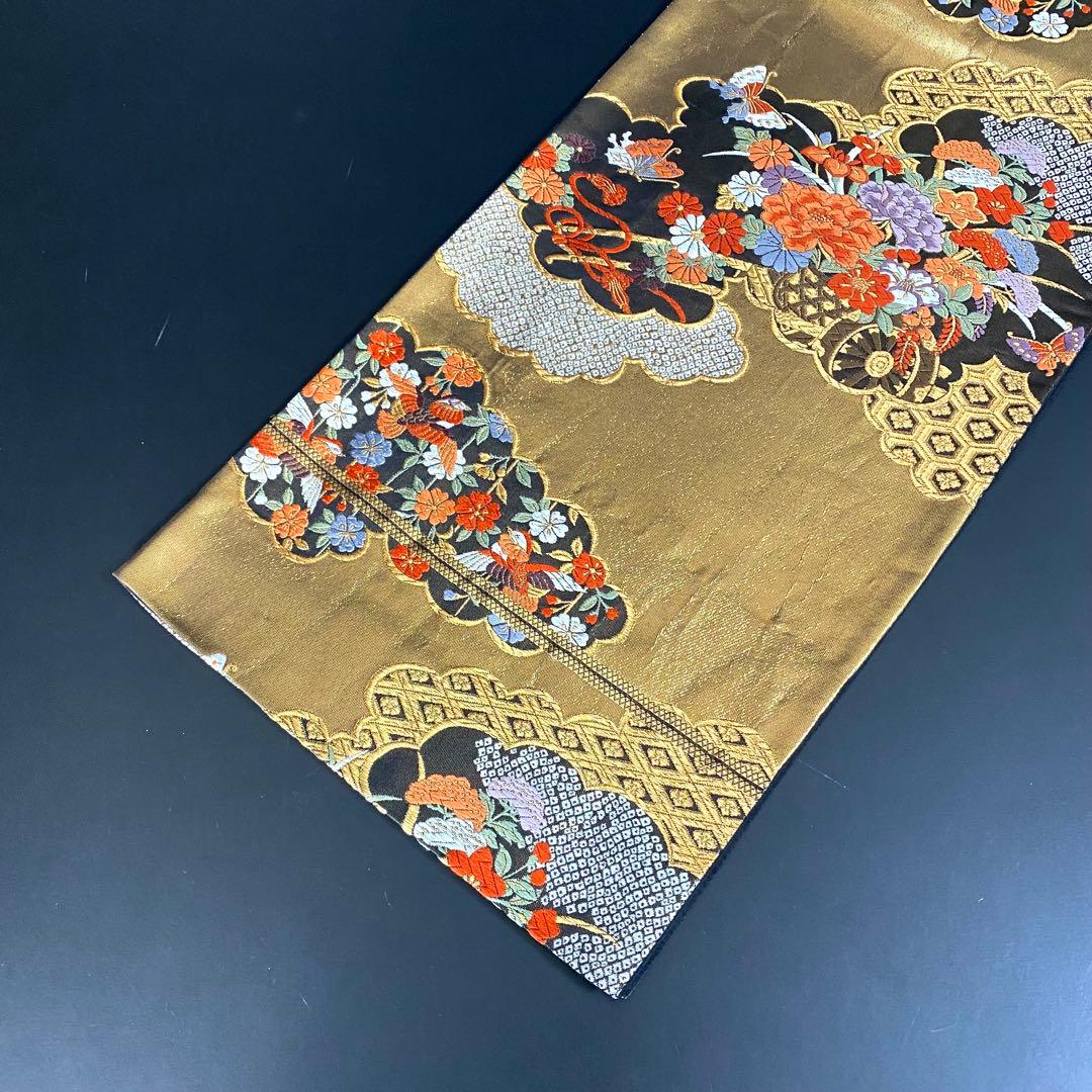 ZY-841 袋帯 雲取り 花車 鴛鴦 蝶 箔 フォーマル 礼装 高級 名品