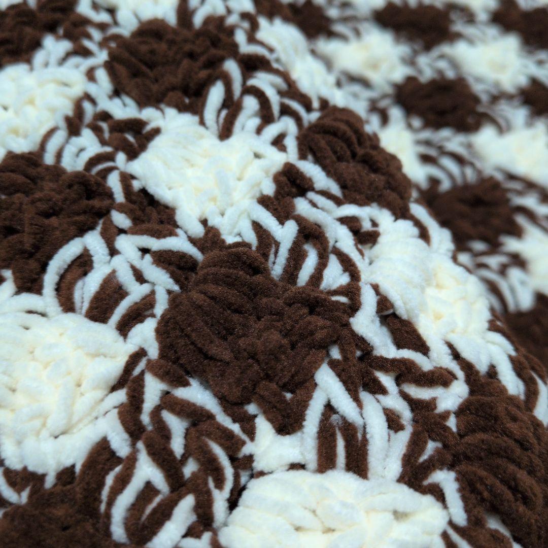 ギンガムチェック柄 手編みブランケット ひざ掛け マルチカバー