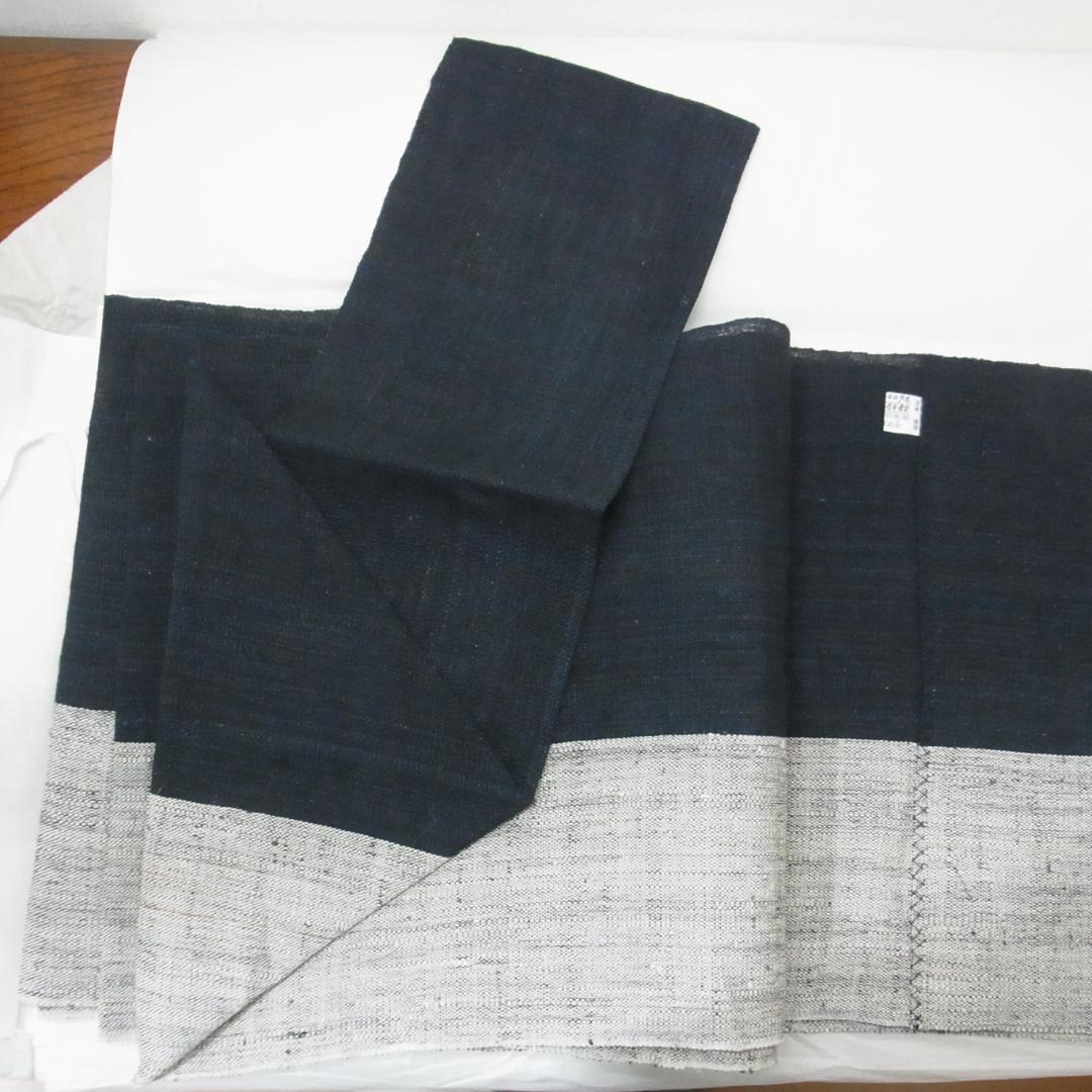 【証紙付】濃藍色　越後上布　名古屋帯　小河正義　手織り　麻帯