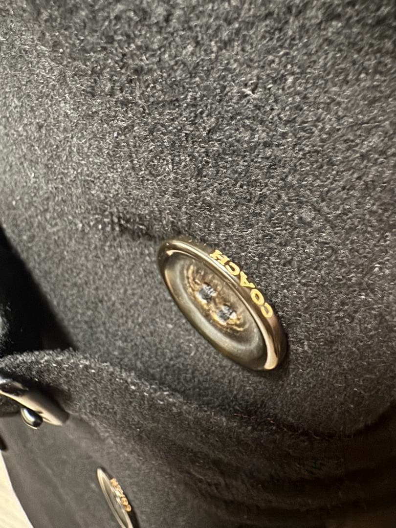 COACHウールトレンチコート革ポケットSブラック