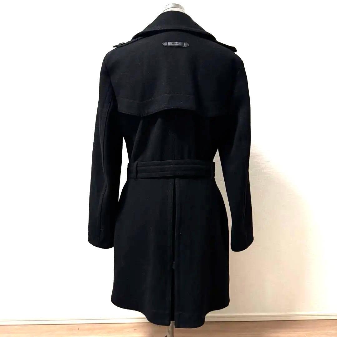 COACHウールトレンチコート革ポケットSブラック