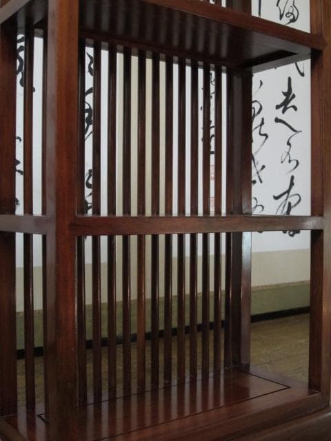 総唐木 花梨 無垢材 縦桟格子 3段 民芸 書棚/本棚/ブックシェルフ/飾り棚